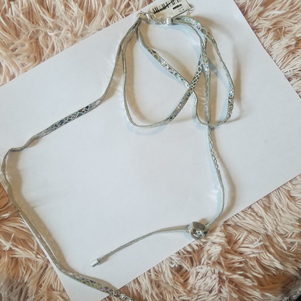 free people silver leather holo necklace